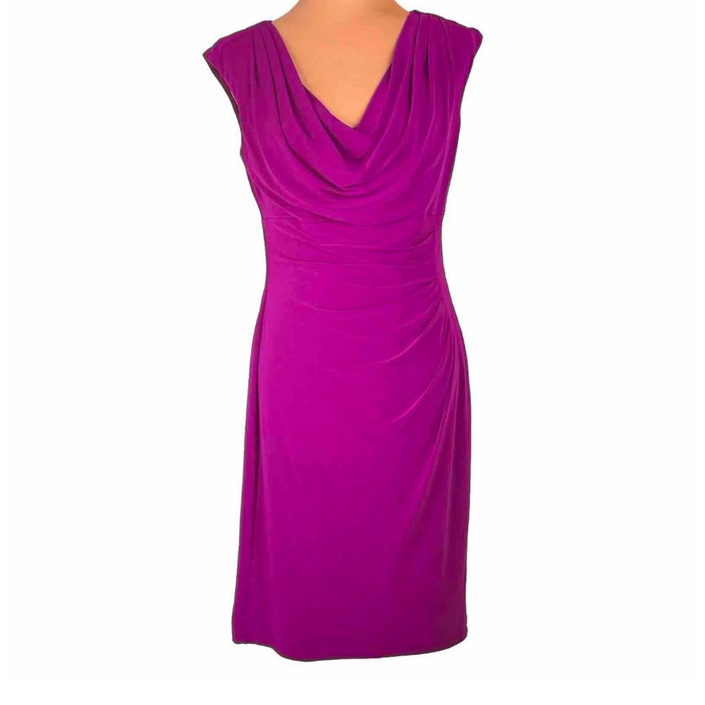❌SOLD❌Lauren Ralph Lauren Bright Magenta Pink Cowl Neck Ruched  Dress Size 8 - Picture 3 of 15